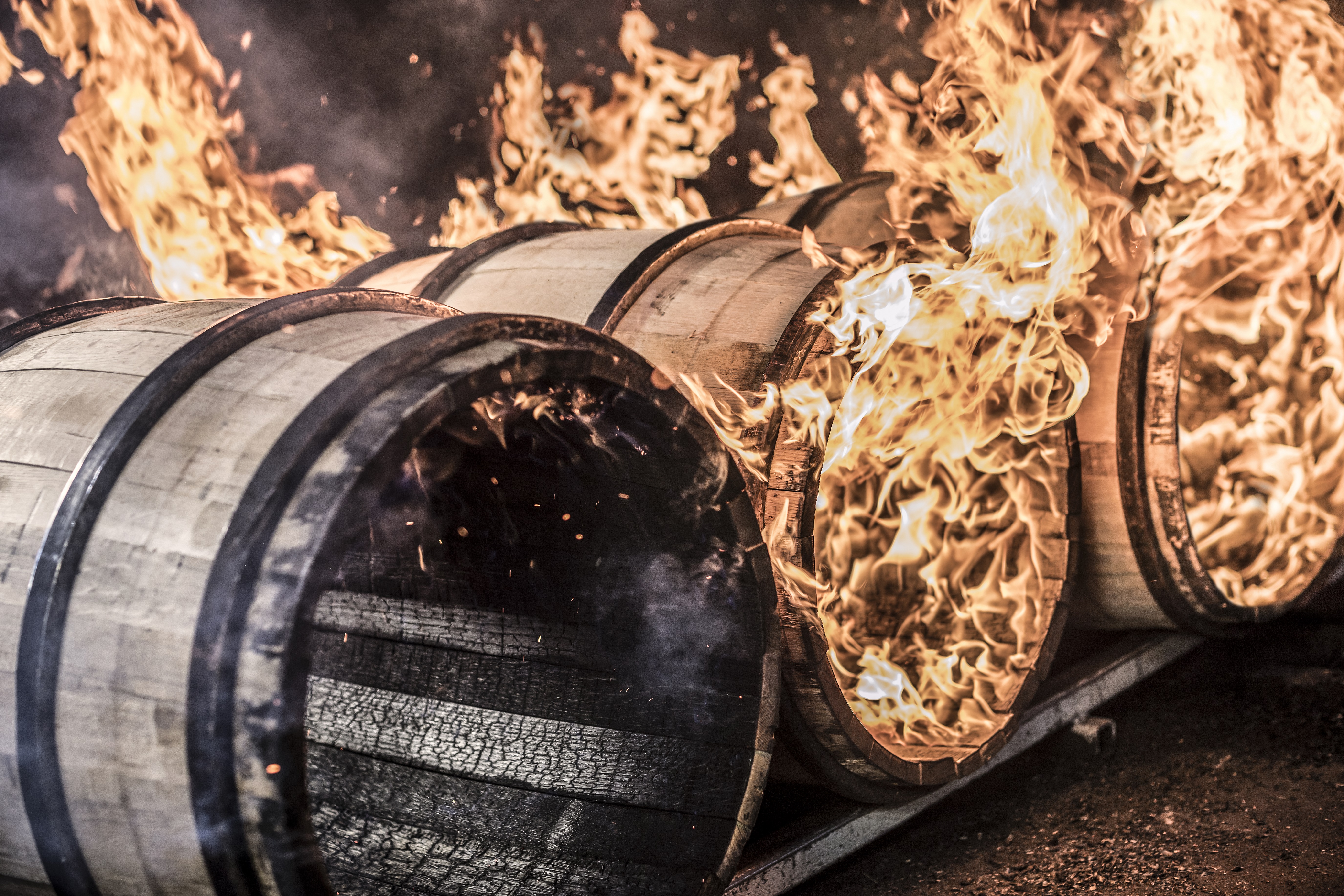 Barrels being charred at ISC